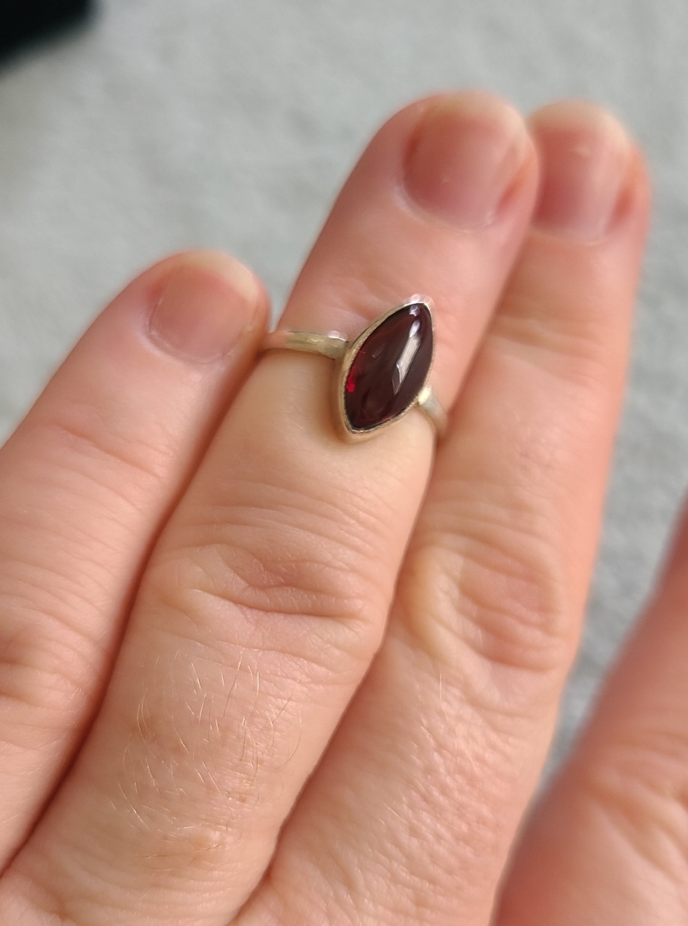Sterling Silver Marquise Garnet Ring - Deep Red Gemstone